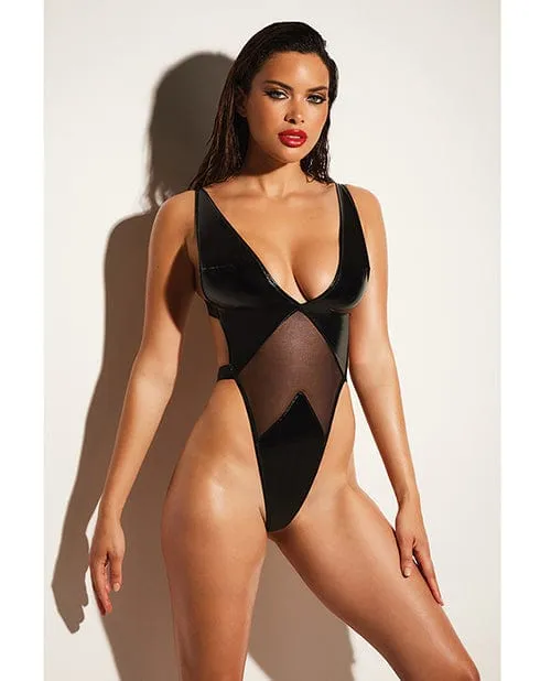 Anal Oh La La Cheri Fetish Limitless Soft Cup High Leg Vinyl Mesh Teddy Black Anal Oh La La Cheri Fetish Limitless Soft Cup High Leg Vinyl Mesh Teddy Black