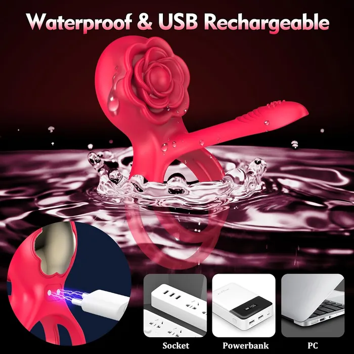 Male Sex Toys pllesch Vibrating Cock Ring Sex ToysDouble Penis Rings Adult Rose Toy with 10 Vibration Modes 6 Extra Sex Rings Penis Vibrator Gspot Clitoral Stimulator for Men Couple