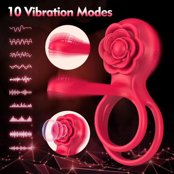 Male Sex Toys pllesch Vibrating Cock Ring Sex ToysDouble Penis Rings Adult Rose Toy with 10 Vibration Modes 6 Extra Sex Rings Penis Vibrator Gspot Clitoral Stimulator for Men Couple