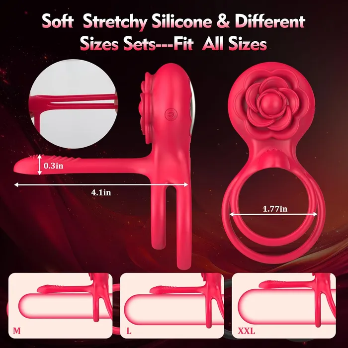 Male Sex Toys pllesch Vibrating Cock Ring Sex ToysDouble Penis Rings Adult Rose Toy with 10 Vibration Modes 6 Extra Sex Rings Penis Vibrator Gspot Clitoral Stimulator for Men Couple