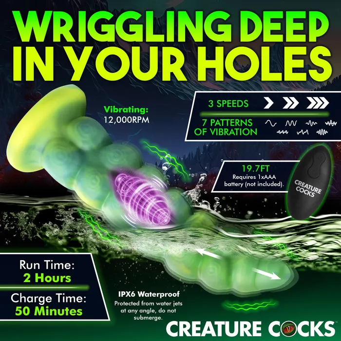 Creature Cocks Female Sex Toys Squirmer Thrusting and Vibrating Silicone Dildo