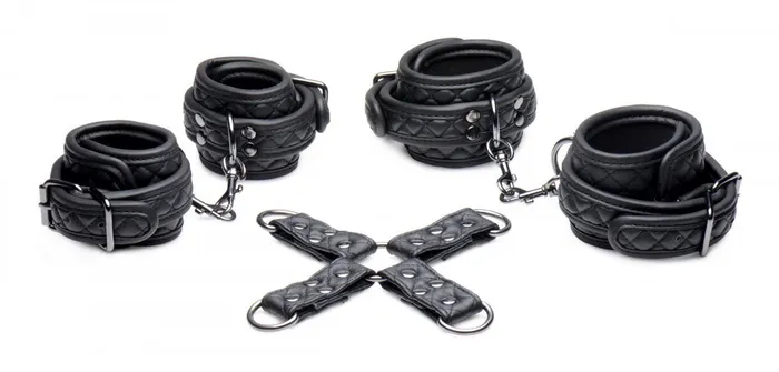 Master Series Male Sex Toys Concede Wrist and Ankle Restraint Set With Bonus HogTie Adaptor