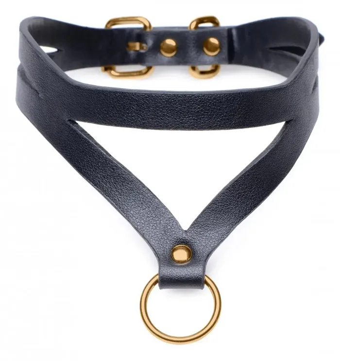 Couples XR Brands Bondage Baddie Black and Gold BDSM Collar with ORing