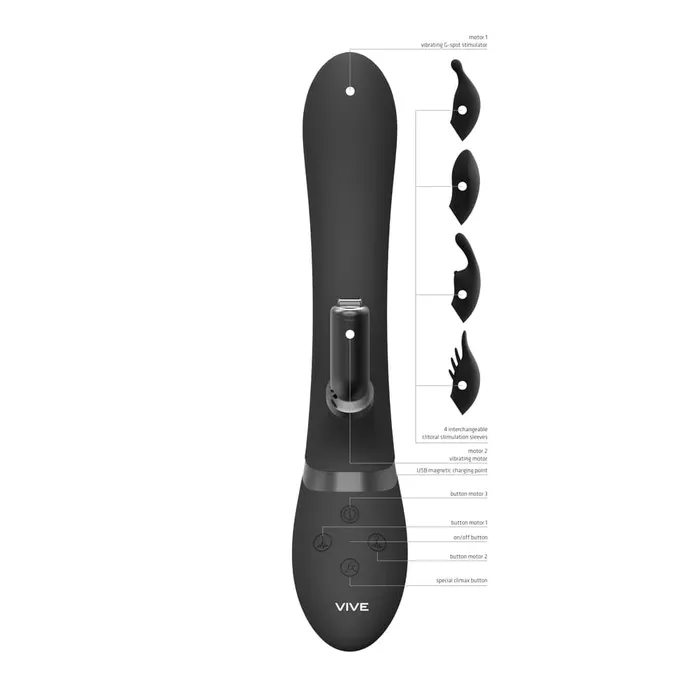 Vive Chou Double Action Interchangeable Rabbit Vibrator Black Shots Toys Vibrators