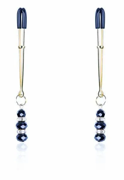6779DL Rhinestone Beaded Gold Tone Tweezer Nipple Clamps Idea Anal