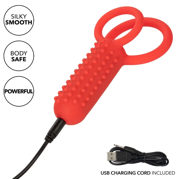 CalExotics Silicone Rechargeable Vertical Dual Enhancer Red Vibrators
